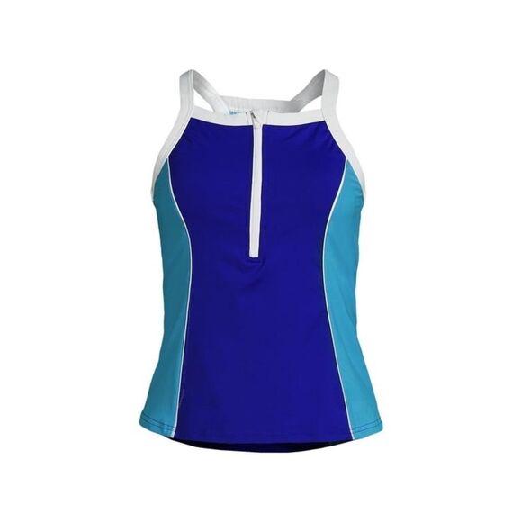 Land's End Plus SizeTankini chlorine resist zip high neck color block soft 18W - Picture 1 of 4